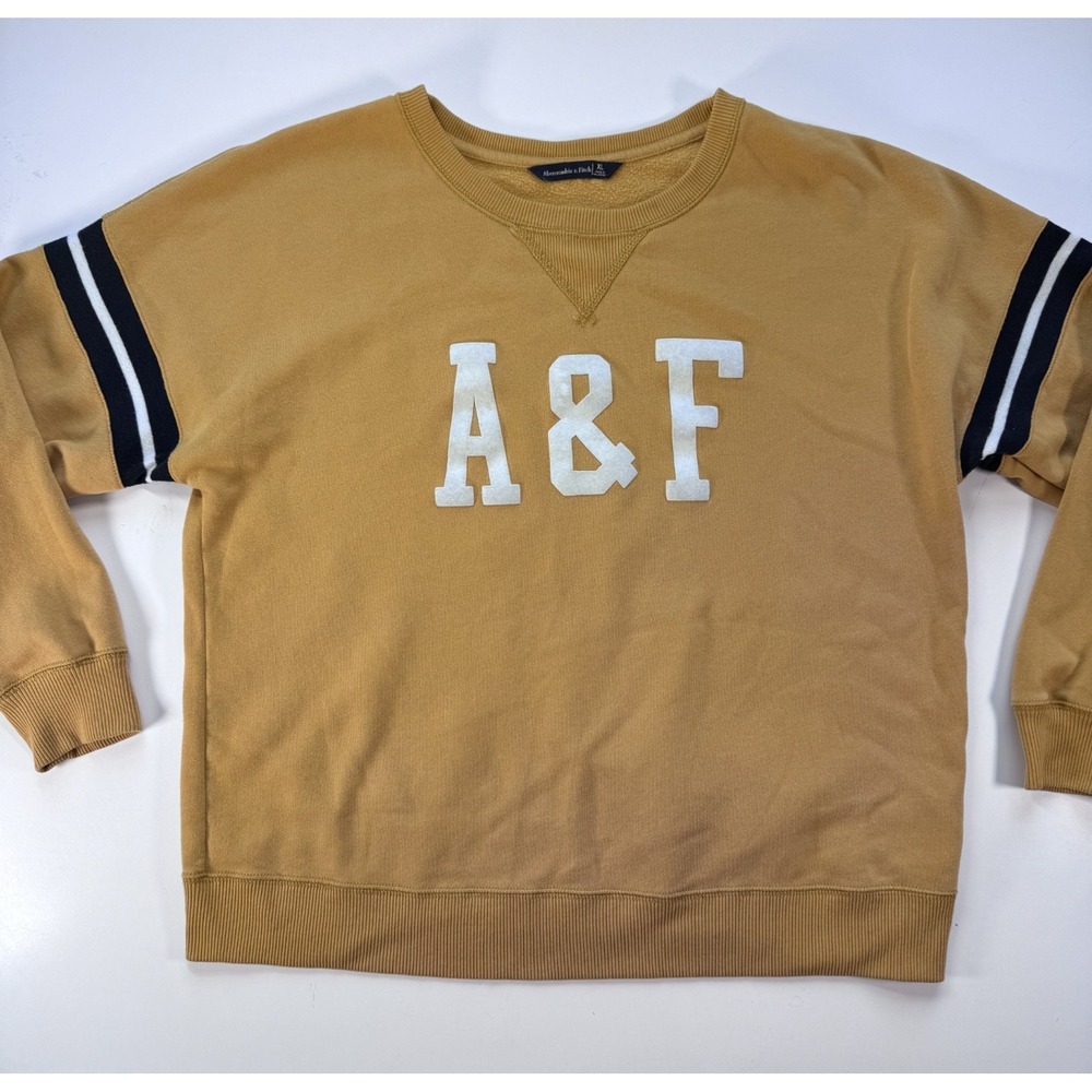ABERCROMBIE & FITCH Academic Rugby Felt Logo A & F Crewneck Sweatshirt Womens XL